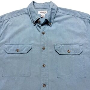 Carhartt Shirt Mens LT Tall Blue Chambray Short Sleeve Button Cotton Workwear